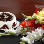 Black Forest Cake with Large Flowers Bouquet